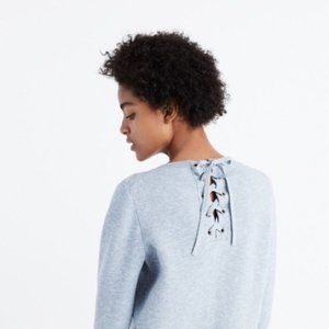 Madewell heather blue-grey laced-back top